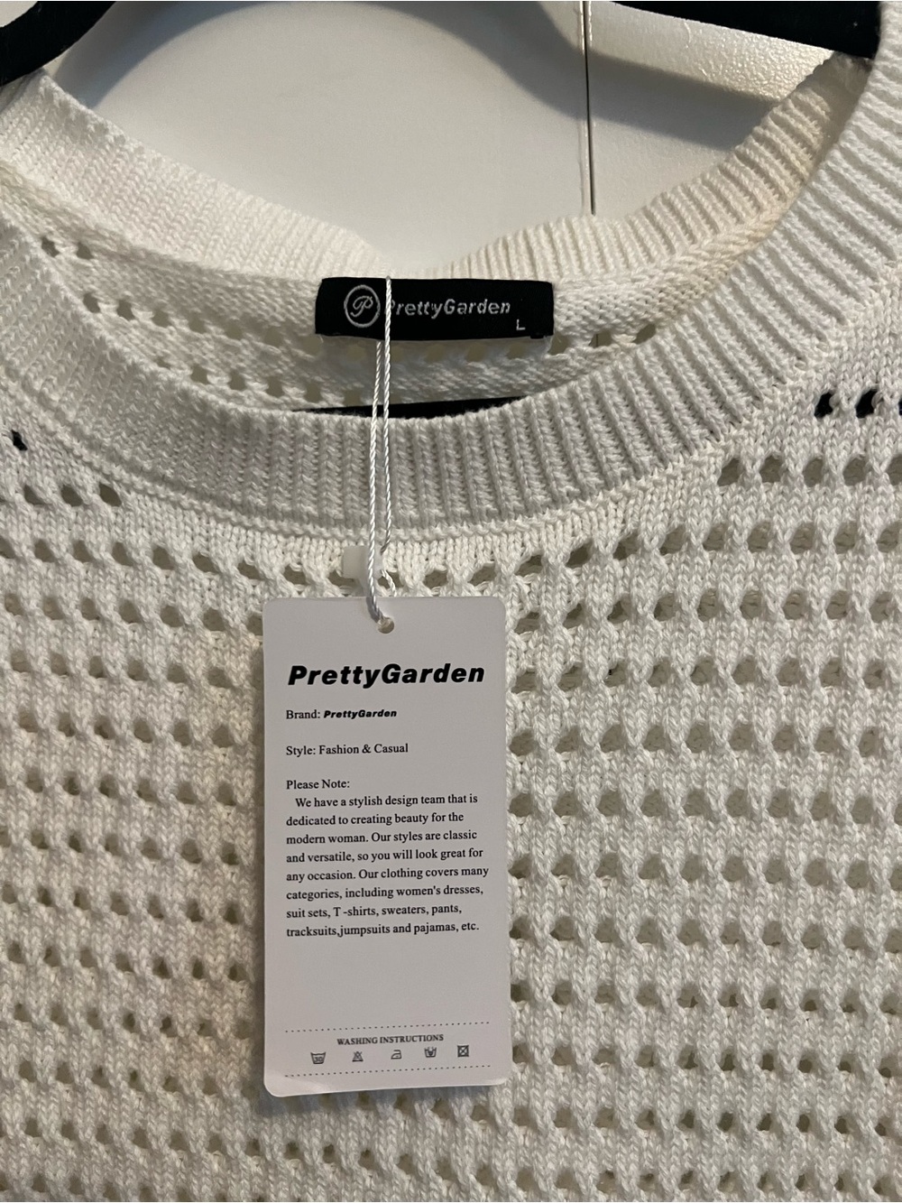 PrettyGarden White Open-Knit Sleeveless Sweater Top Size Large NWT - Picture 4 of 5